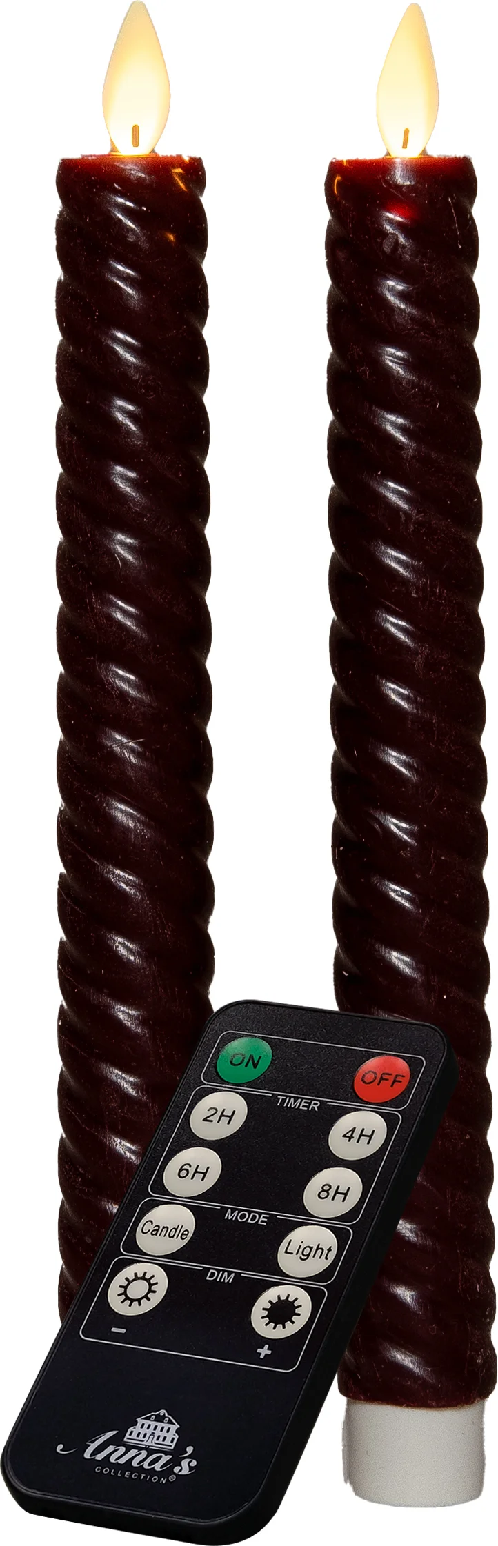 Anna's Collection LED dinerkaars Swirl bewegende vlam met timer bordeaux D 2,2 H 23 cm 2 stuks