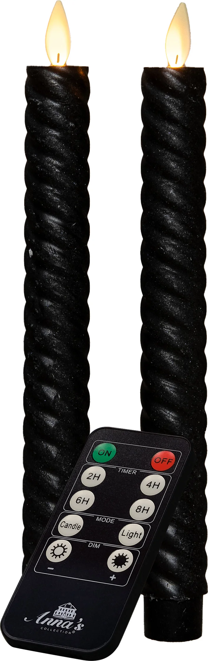 Anna's Collection LED dinerkaars Swirl bewegende vlam met timer zwart D 2,2 H 23 cm 2 stuks