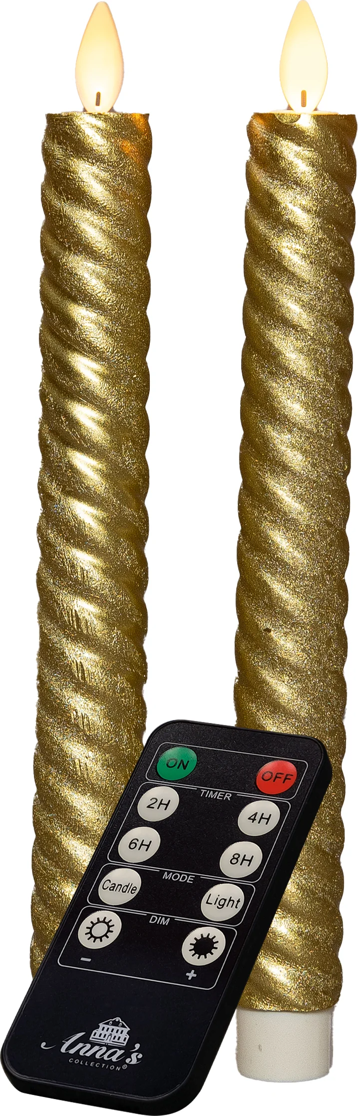 Anna's Collection LED dinerkaars Swirl bewegende vlam met timer goud D 2,2 H 23 cm 2 stuks