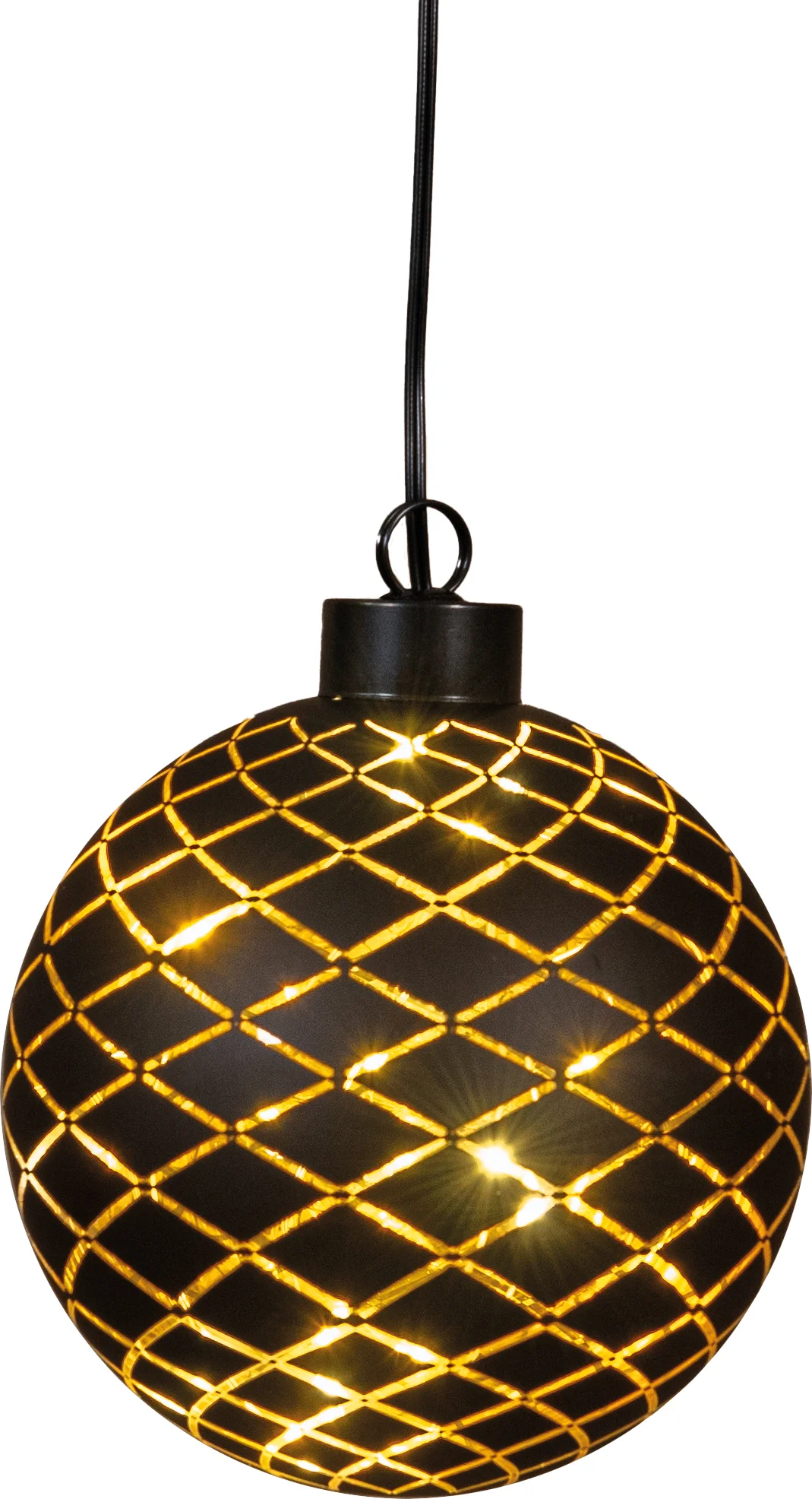 Anna's Collection kersthanger Cosma bal zwart met verlichting D 11 cm