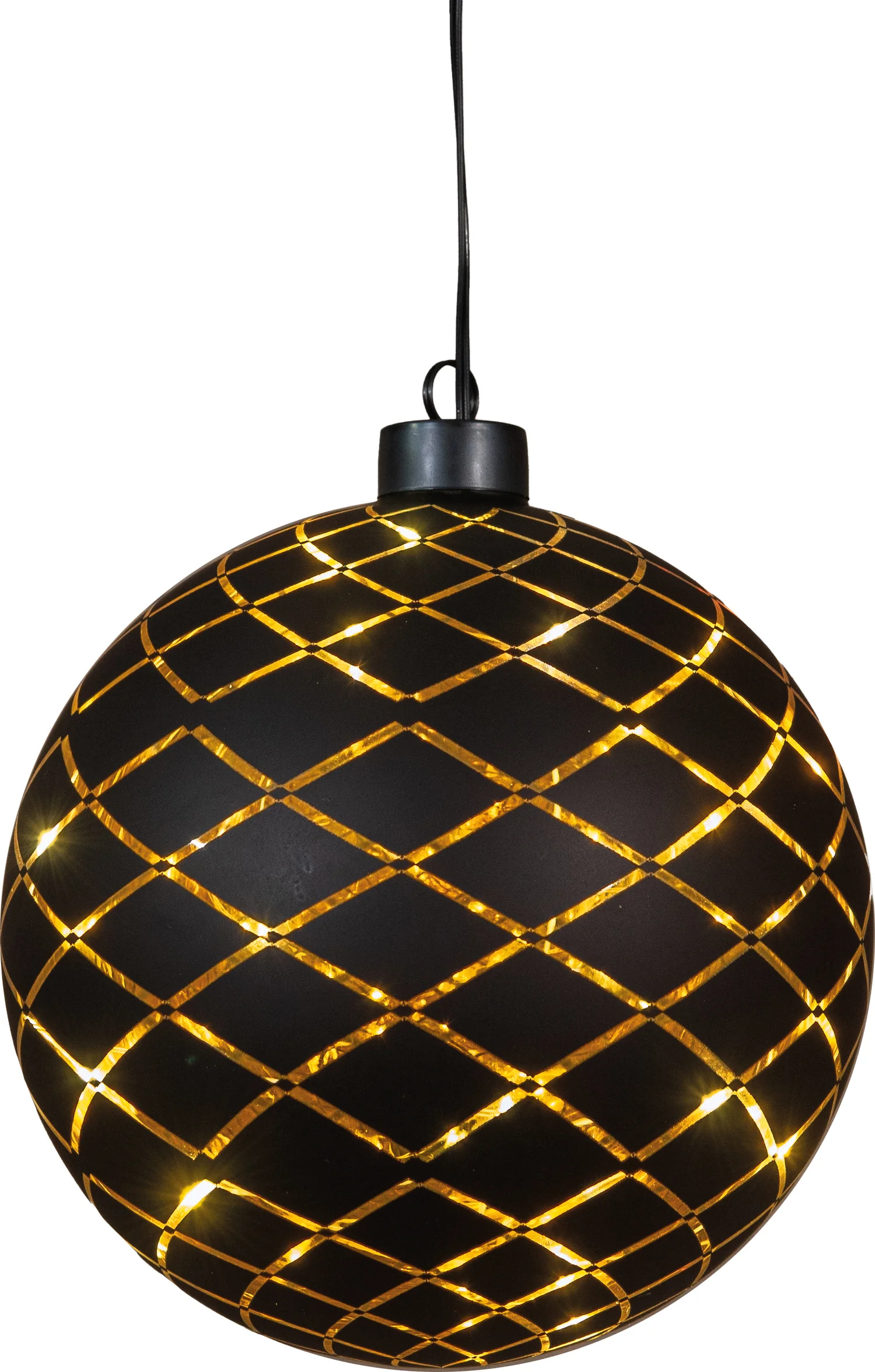 Anna's Collection kersthanger Cosma bal zwart met verlichting D 15 cm