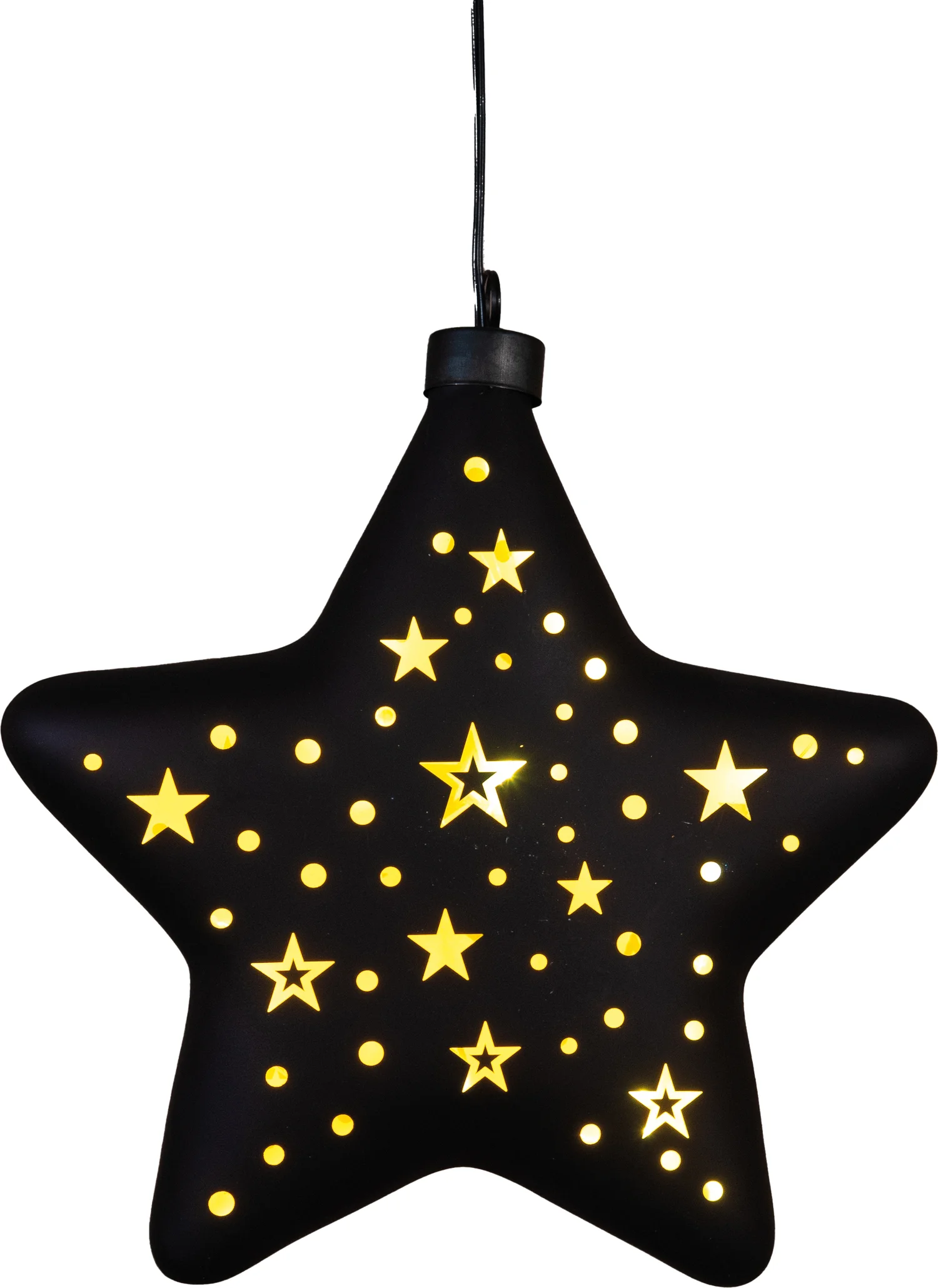 Anna's Collection kersthanger Cosma ster patroon zwart met verlichting 20 x 6,5 x 19 cm