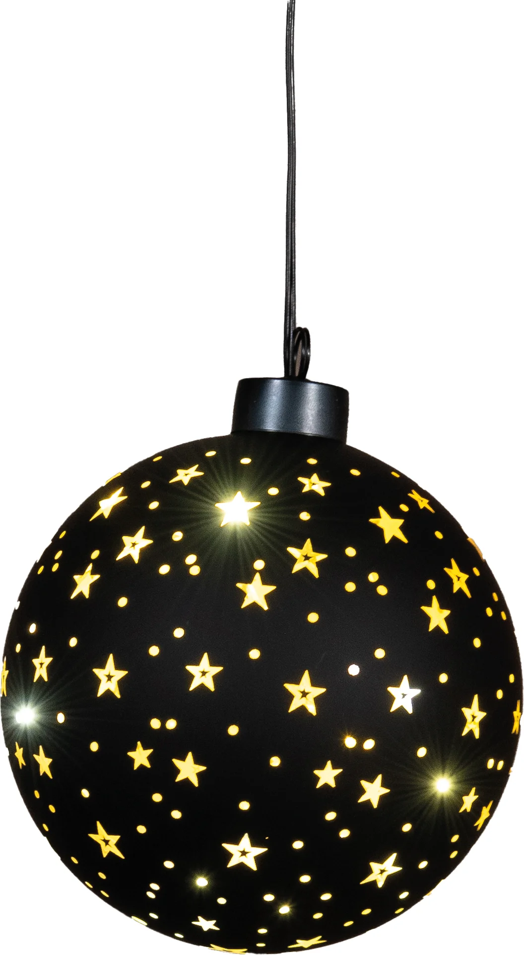 Anna's Collection kersthanger Cosma bal sterren zwart met verlichting D 13 cm