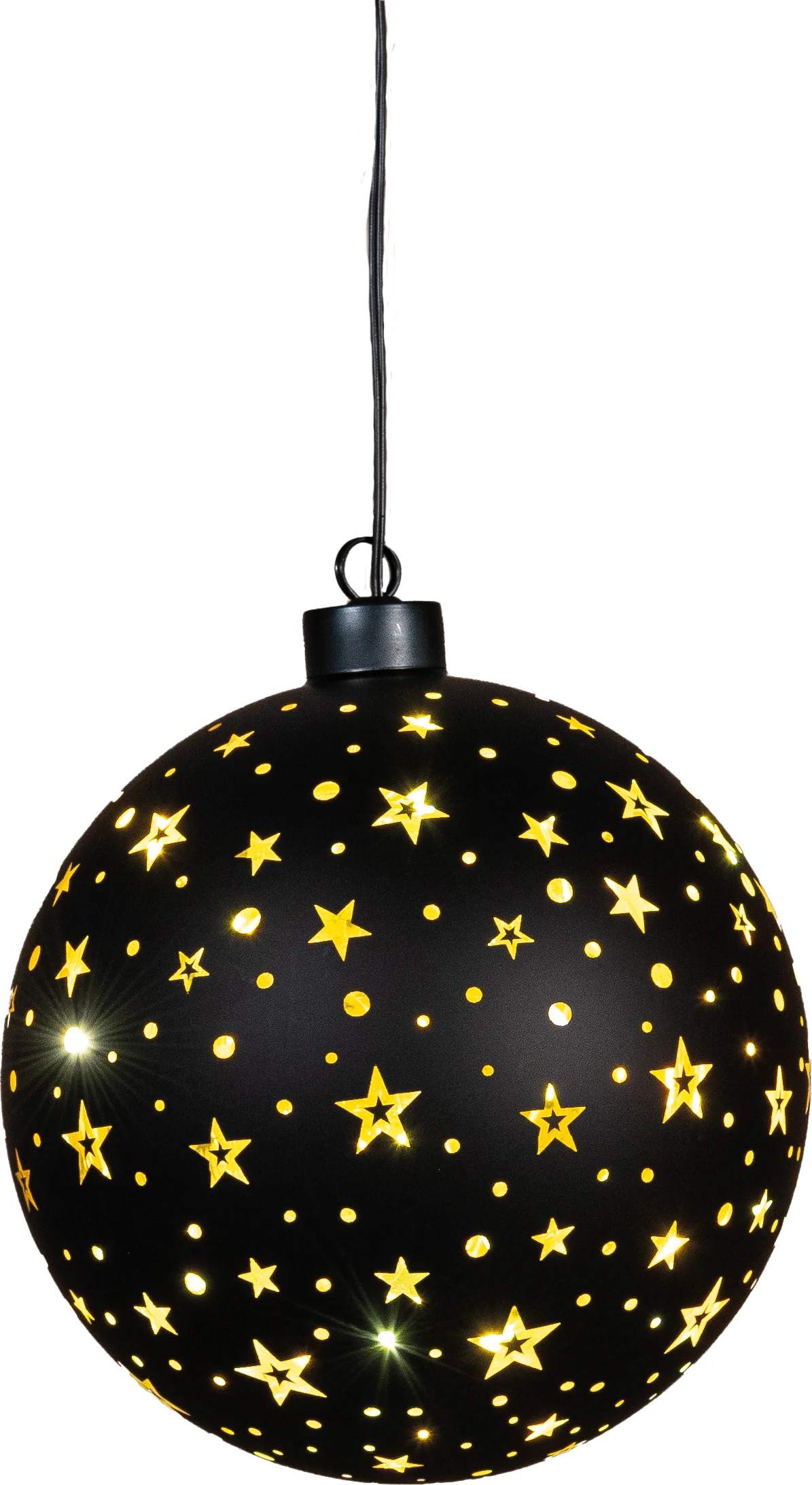 Anna's Collection kersthanger Cosma bal sterren zwart met verlichting D 15 cm