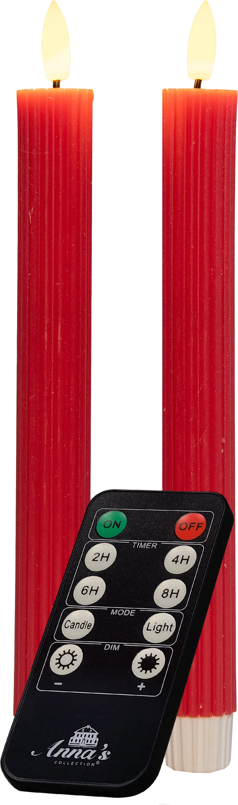 Anna's Collection LED dinerkaars Rib met timer rood D 2,1 H 23 cm 2 stuks