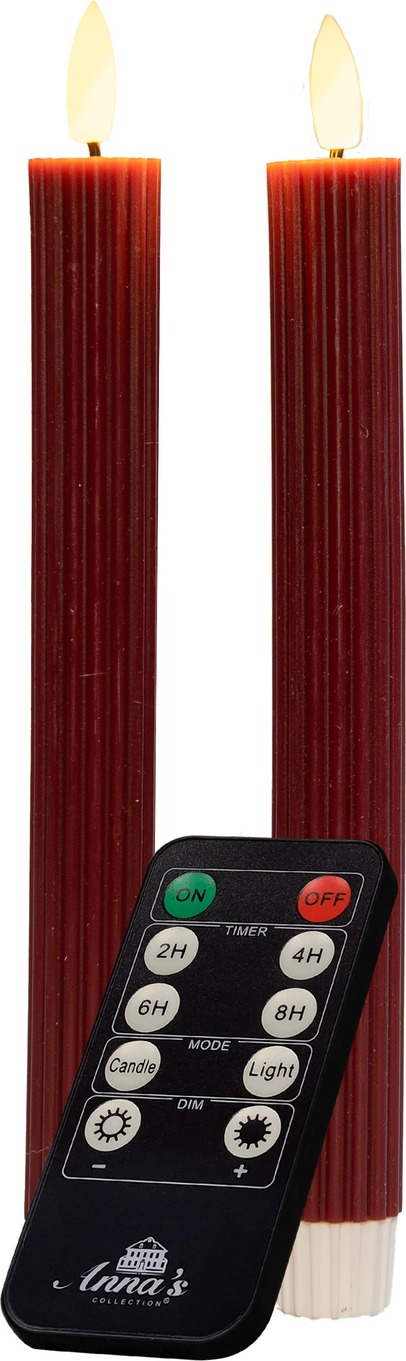 Anna's Collection LED dinerkaars Rib met timer bordeaux D 2,1 H 23 cm 2 stuks