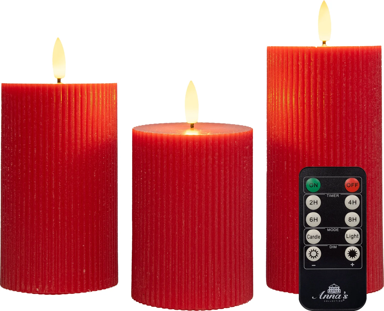 Anna's Collection LED stompkaars Rib met timer rood D 7,5 H 12,5 cm
