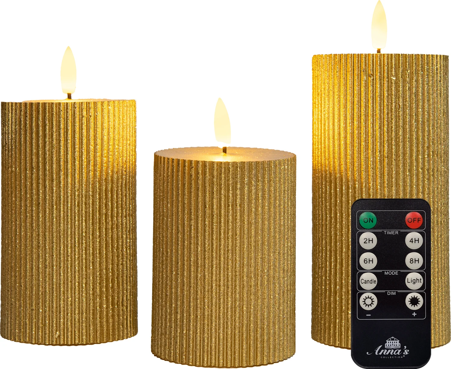 Anna's Collection LED stompkaars Rib met timer goud D 7,5 H 12,5 cm