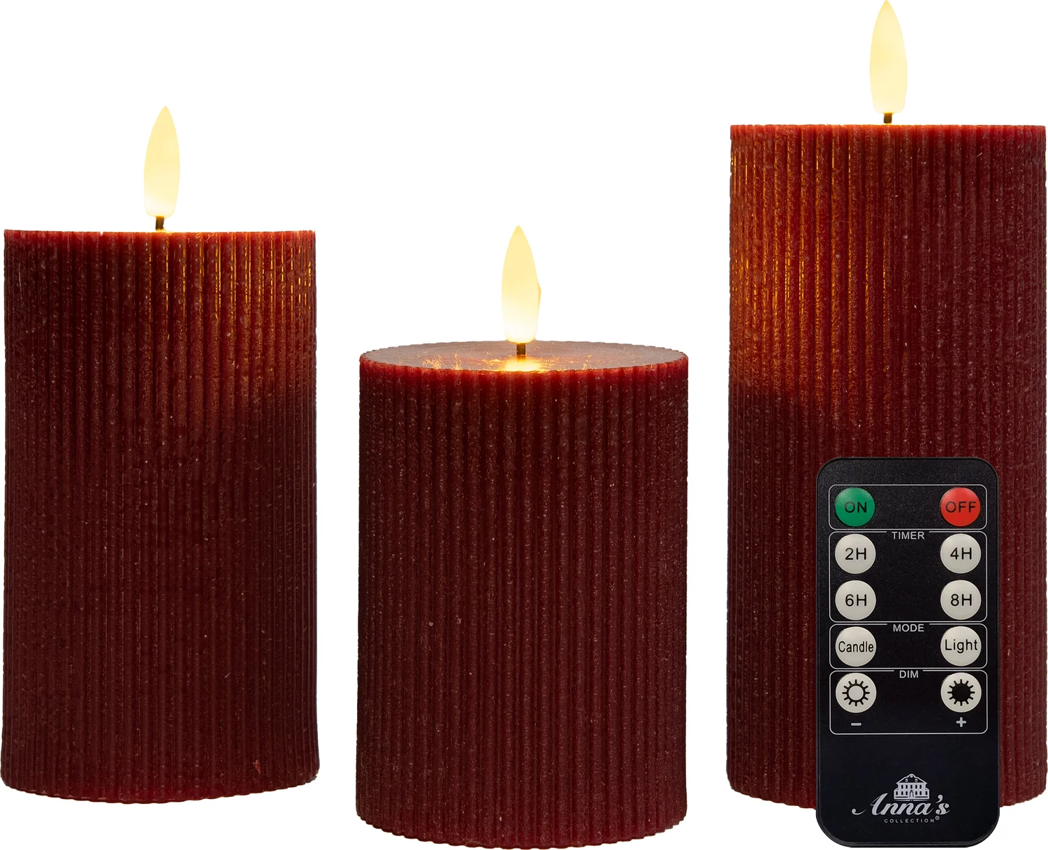 Anna's Collection LED stompkaars Rib met timer bordeaux D 7,5 H 12,5 cm