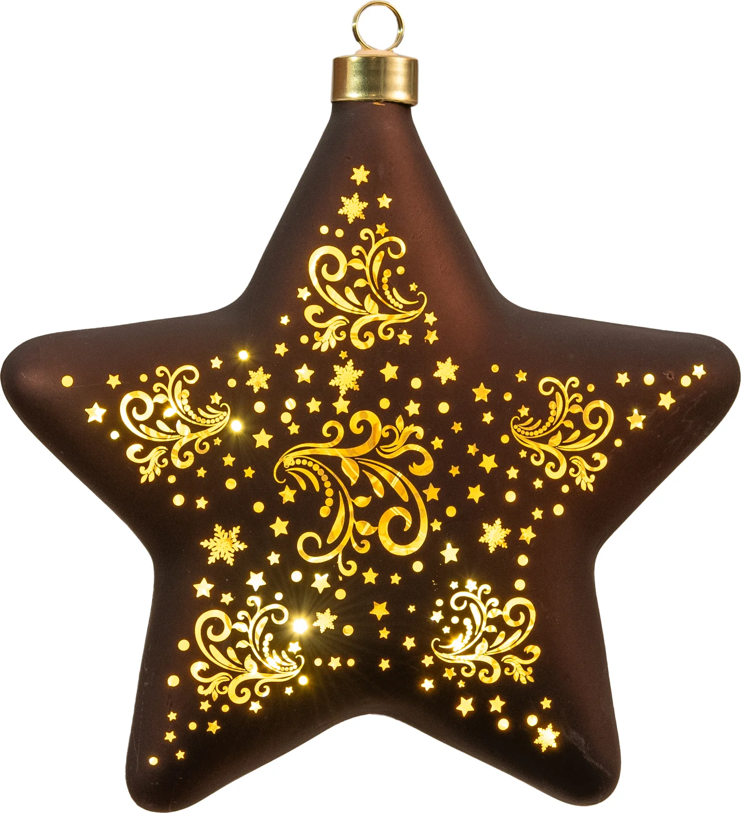 Anna's Collection kerstster Stars bruin met verlichting D 19 H 6,5 cm