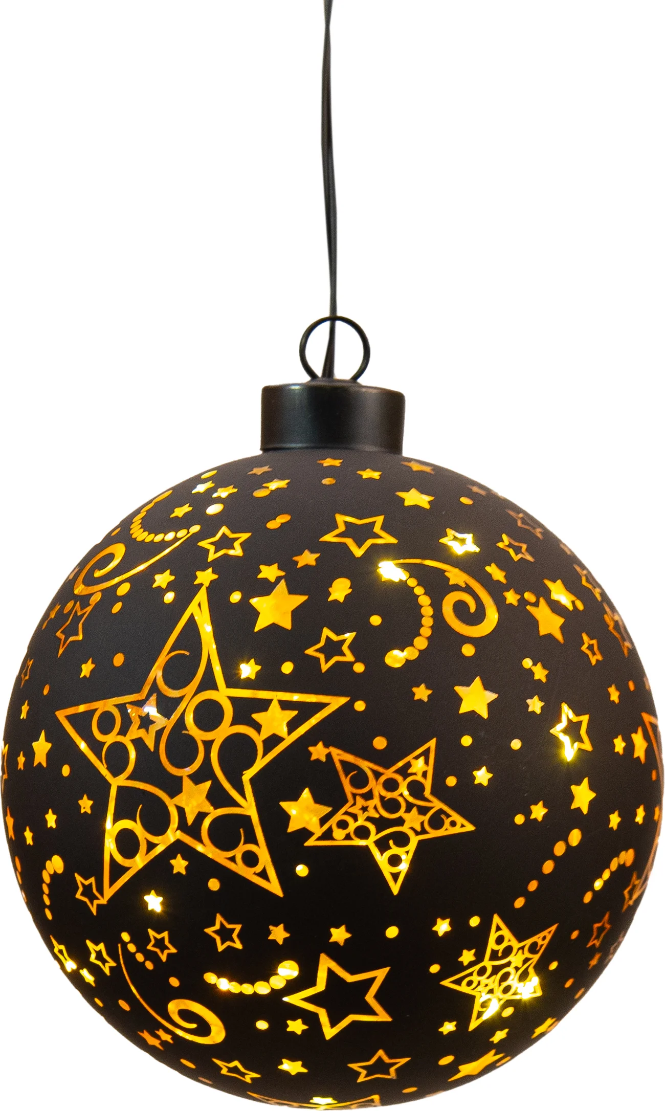 Anna's Collection kersthanger Stars bal zwart met verlichting D 12 cm