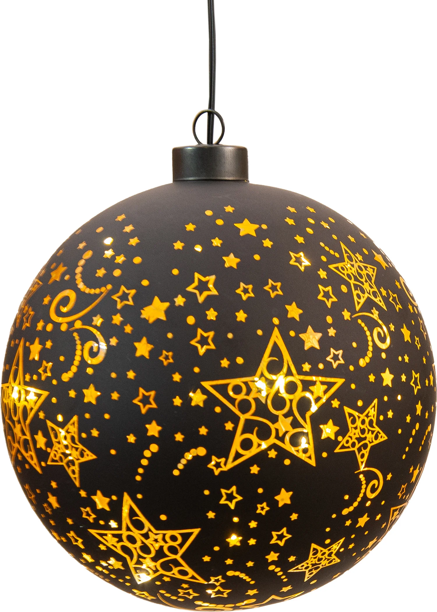 Anna's Collection kersthanger Stars bal zwart met verlichting D 15 cm