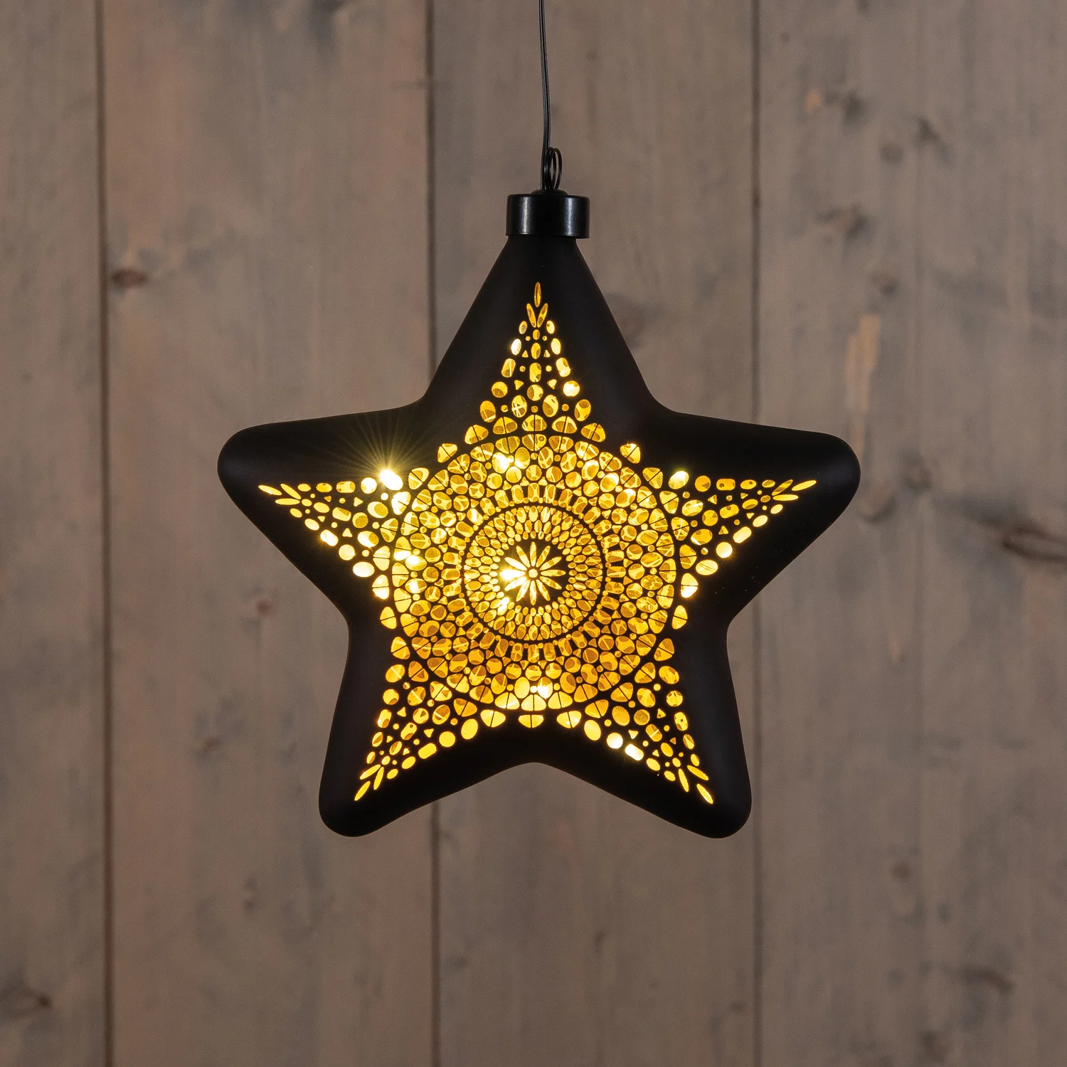 Anna's Collection kerstster Marra zwart met verlichting D 19 H 6,5 cm