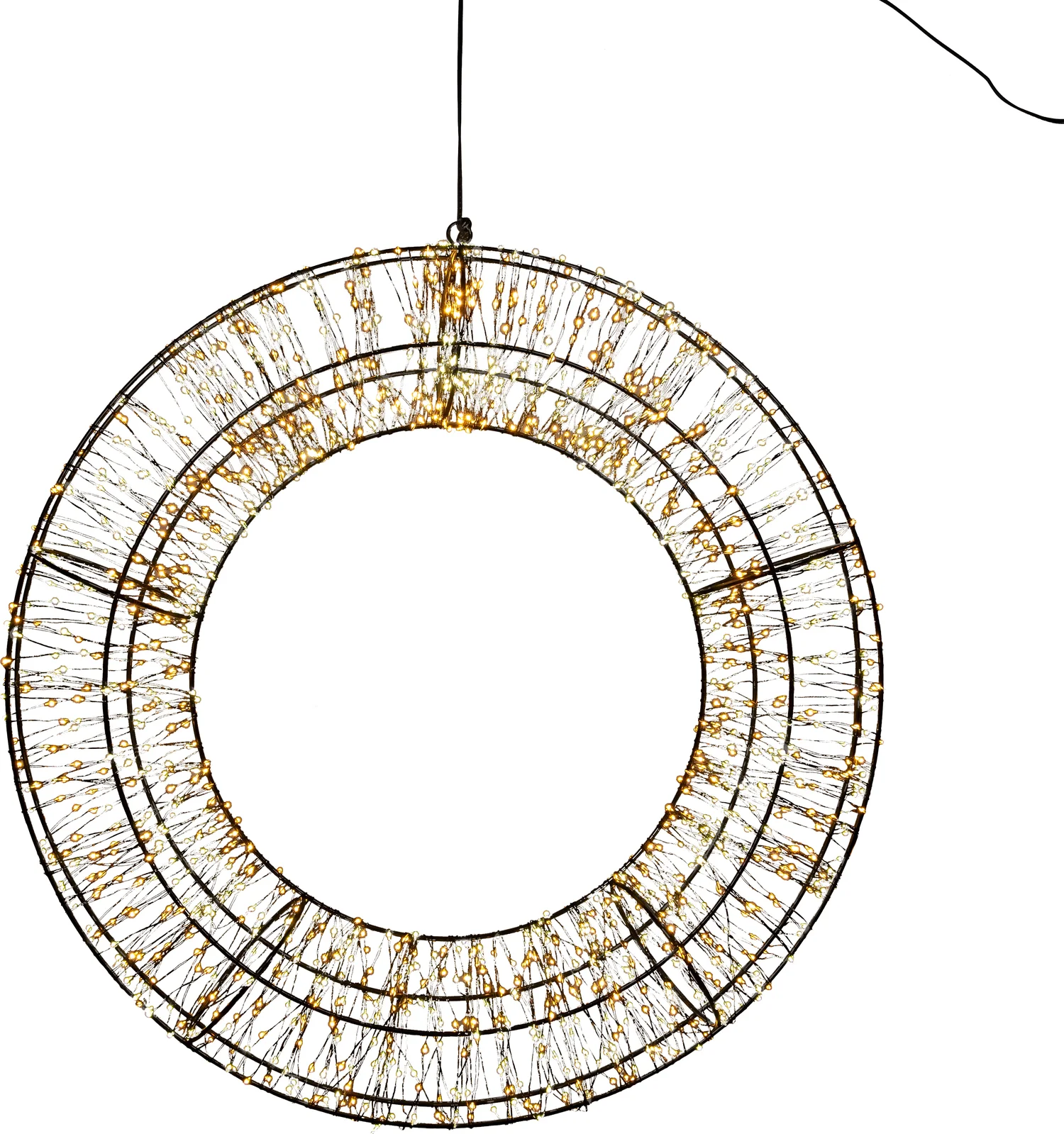 Anna's Collection kerstkrans zwart met 1400 lampjes warm wit / extra warm D 48 H 9 cm