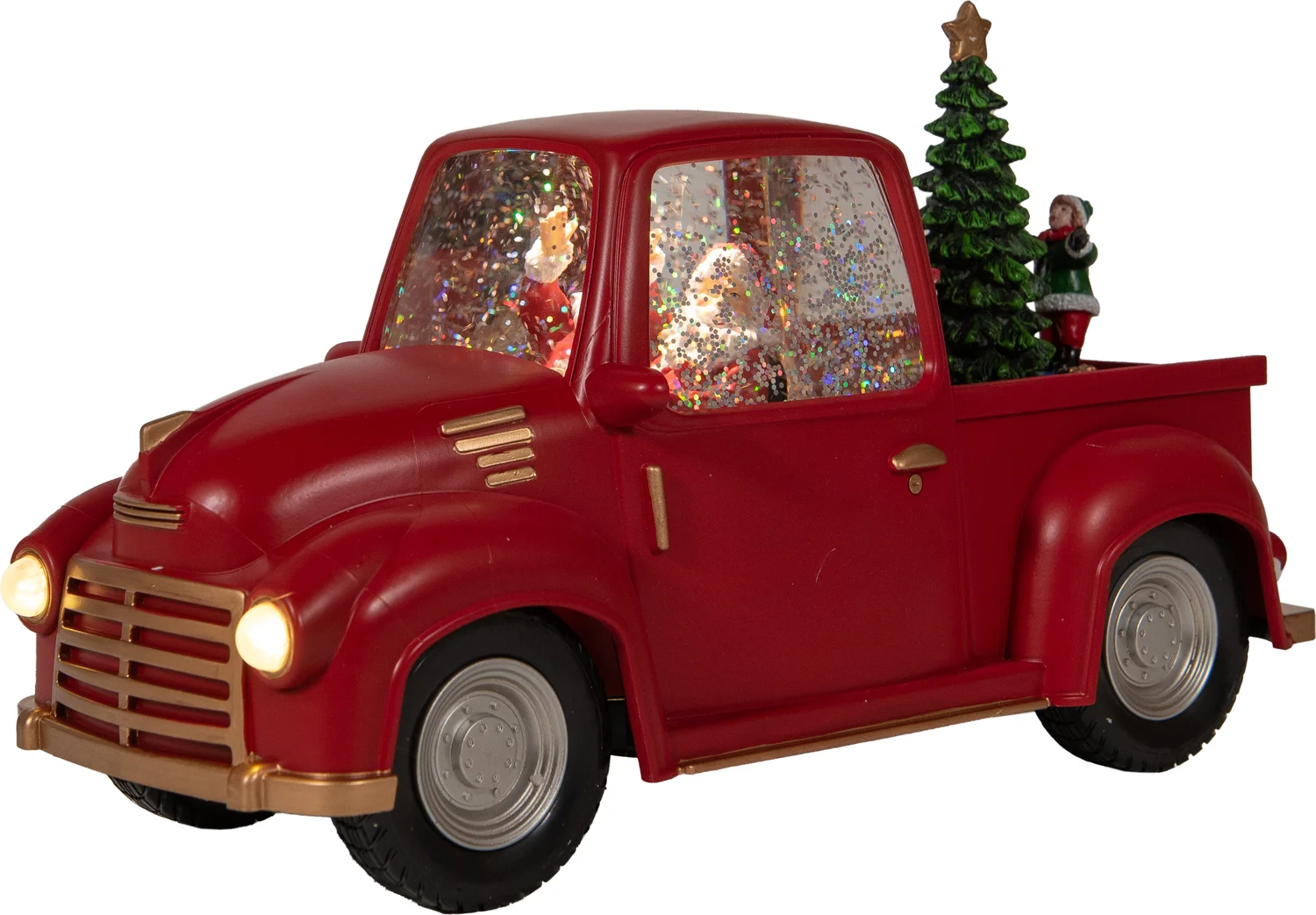 Anna's Collection sneeuwbol pickup rood met verlichting 15,5 x 22 x 32 cm