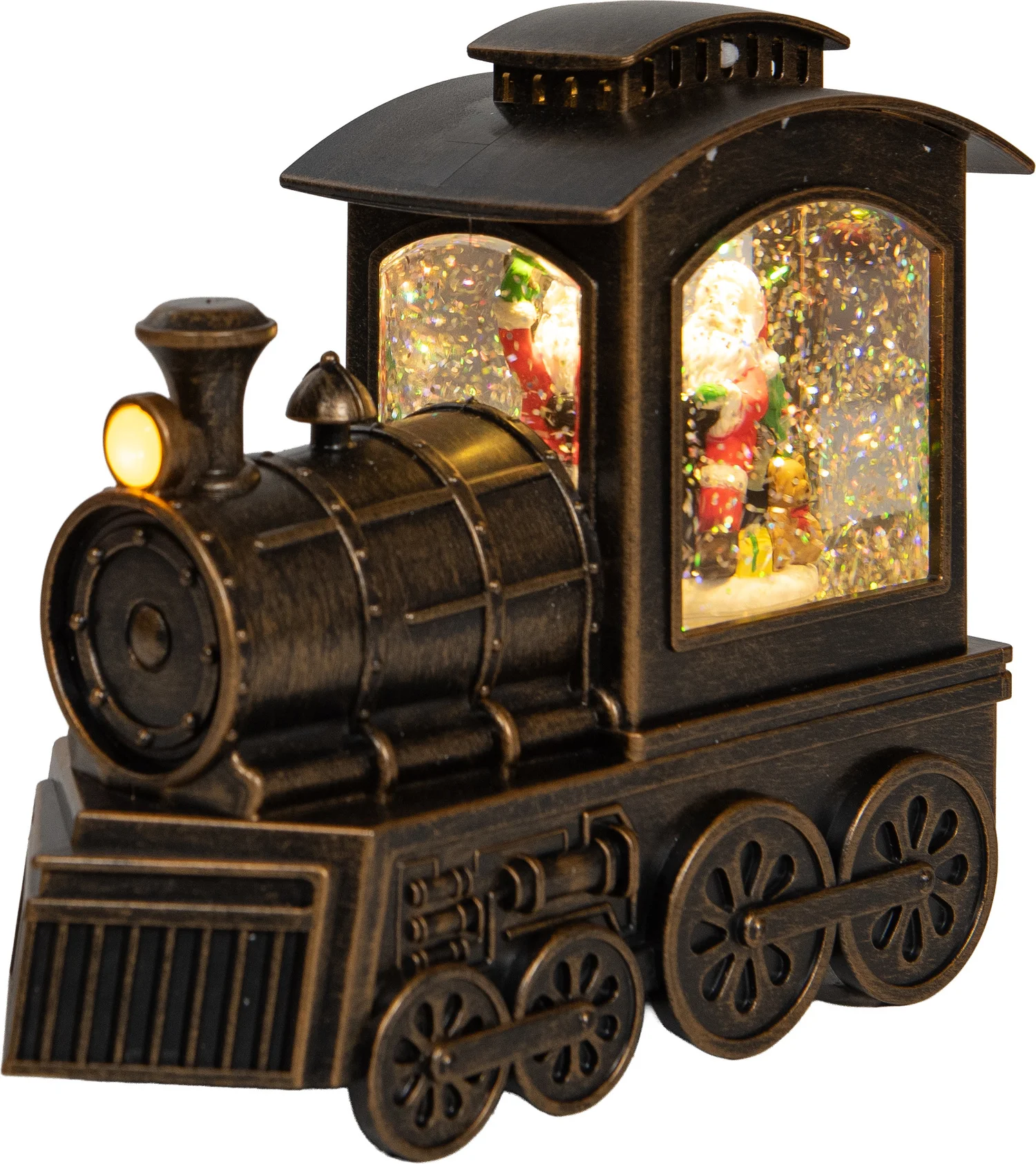 Anna's Collection sneeuwbol trein bruin met verlichting 20,5 x 22,5 x 12,5 cm