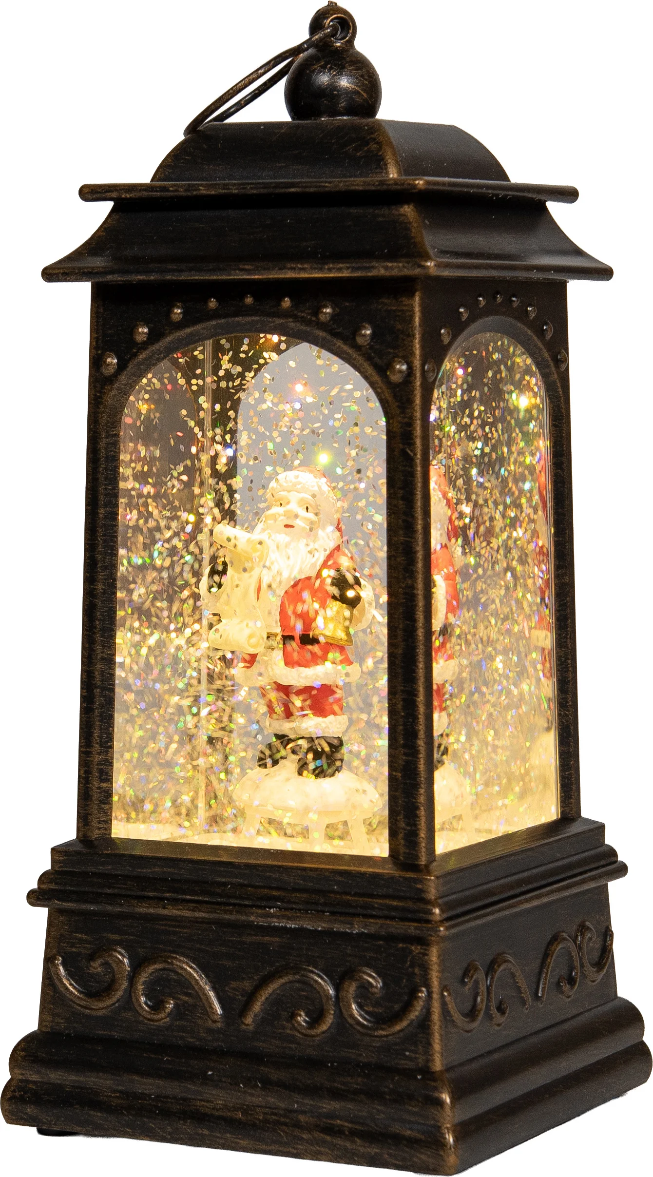 Anna's Collection sneeuwbol lantaarn kerstman bruin met verlichting 13 x 13 x 25,5 cm