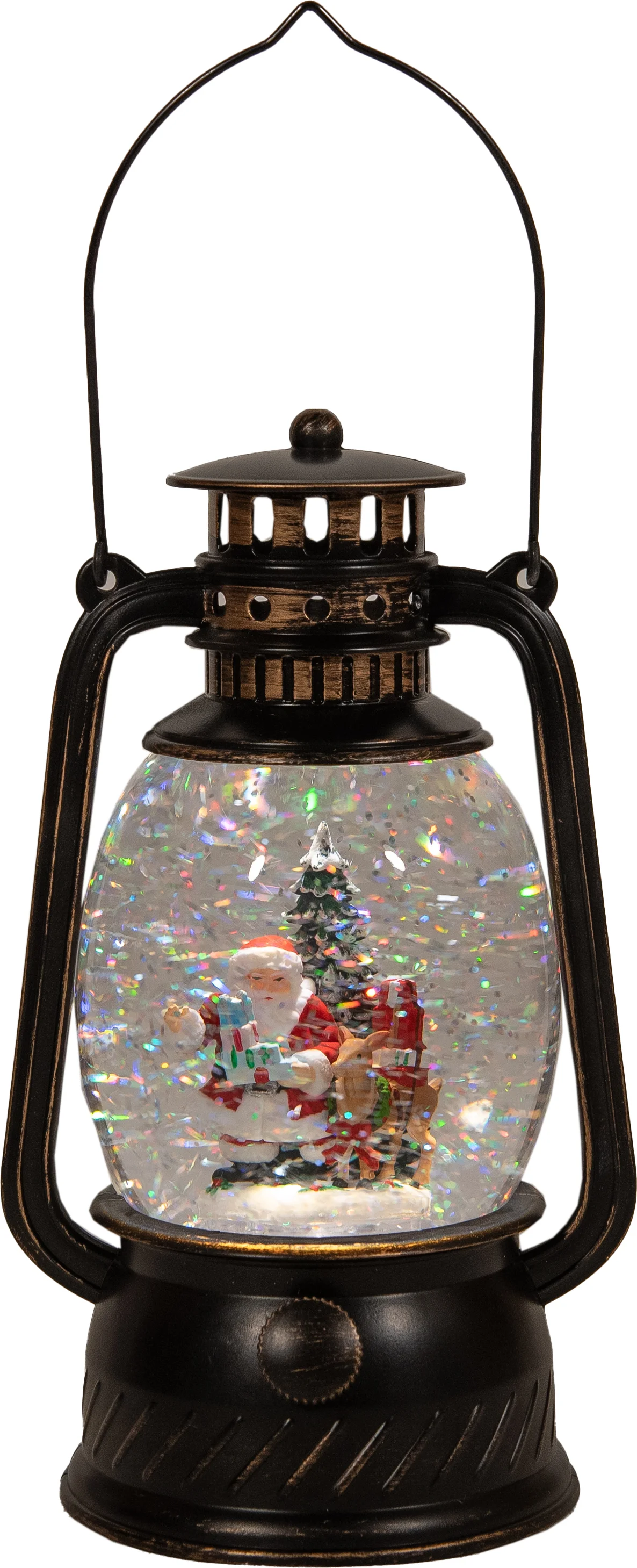 Anna's Collection sneeuwbol lantaarn kerstman bruin met verlichting 13,3 x 24,5 x 14 cm