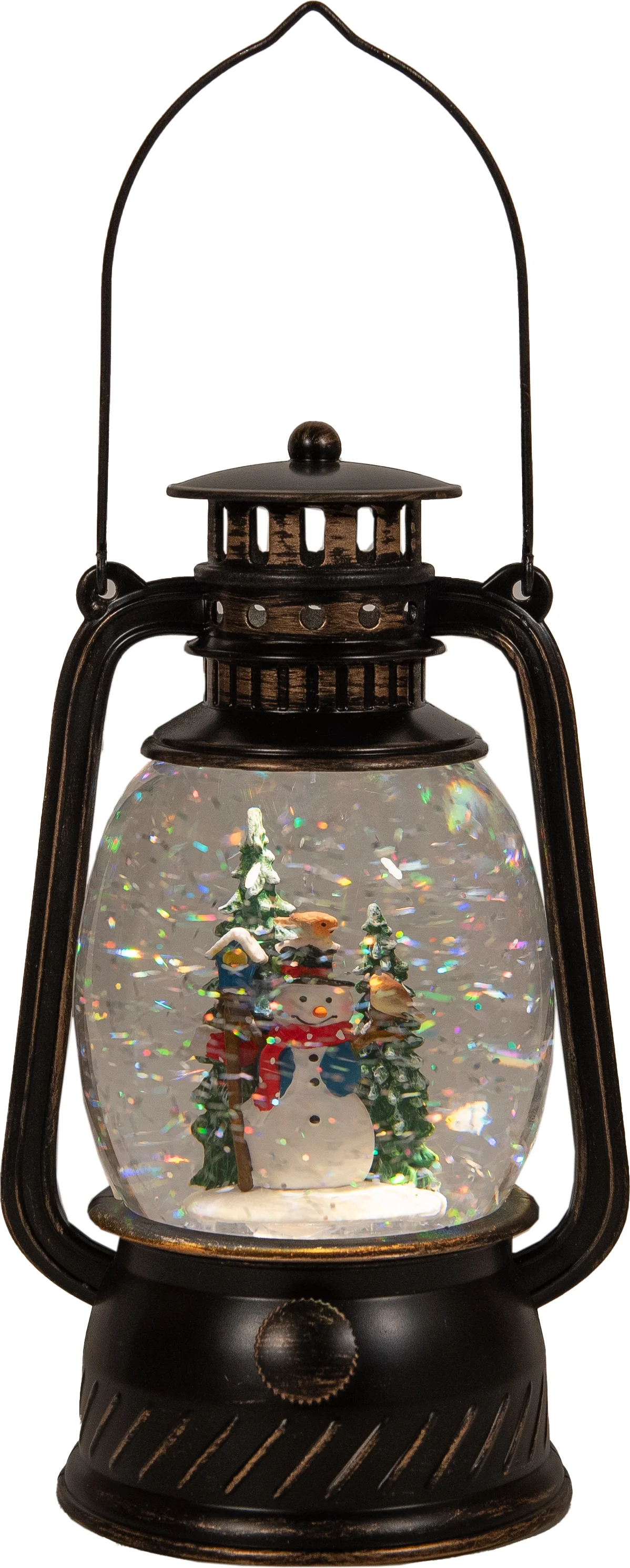 Anna's Collection sneeuwbol lantaarn sneeuwpop bruin met verlichting 13,3 x 24,5 x 14 cm