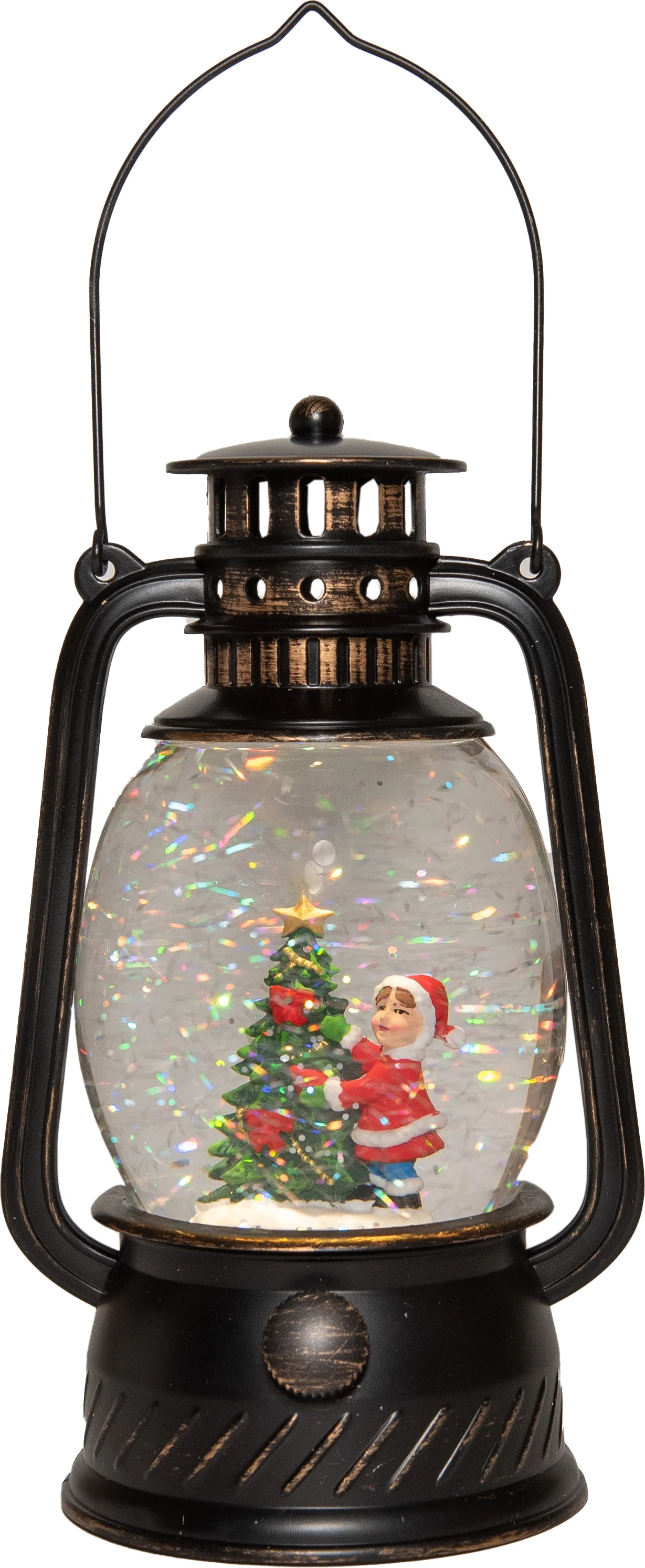 Anna's Collection sneeuwbol lantaarn kerstboom bruin met verlichting 13,3 x 24,5 x 14 cm