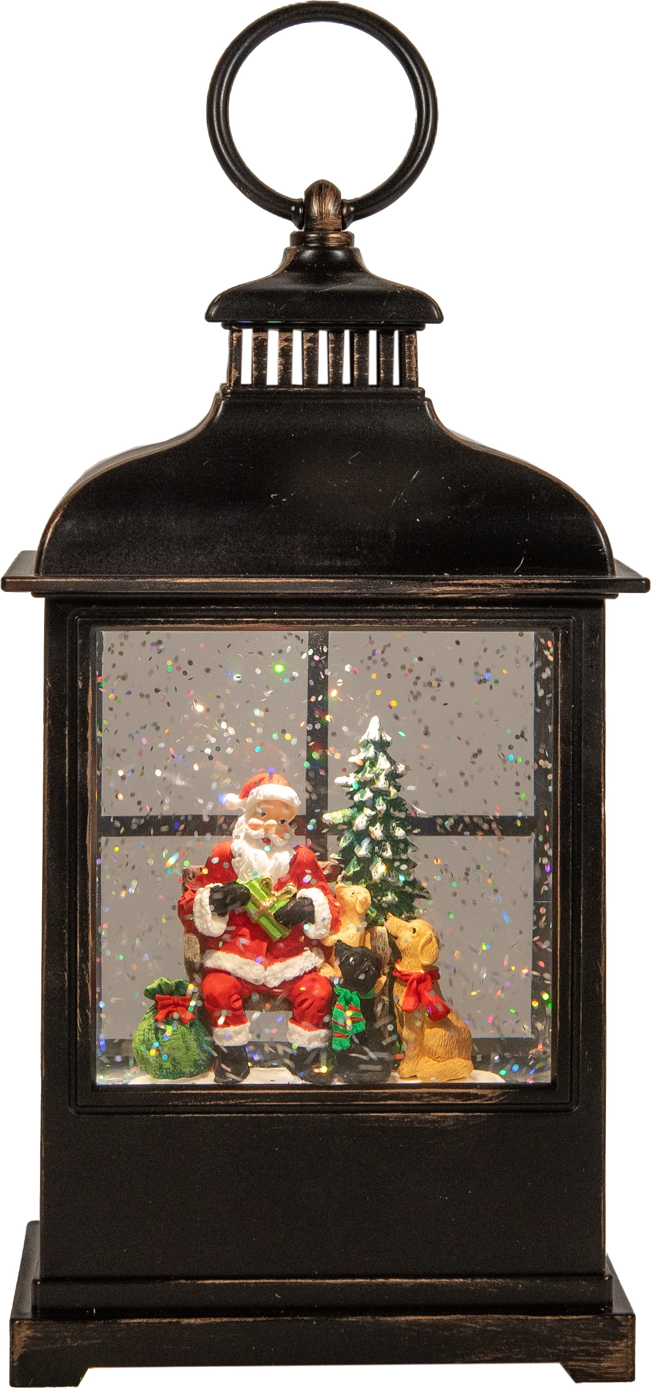 Anna's Collection sneeuwbol lantaarn kerstman zwart met verlichting 11 x 15,5 x 27 cm
