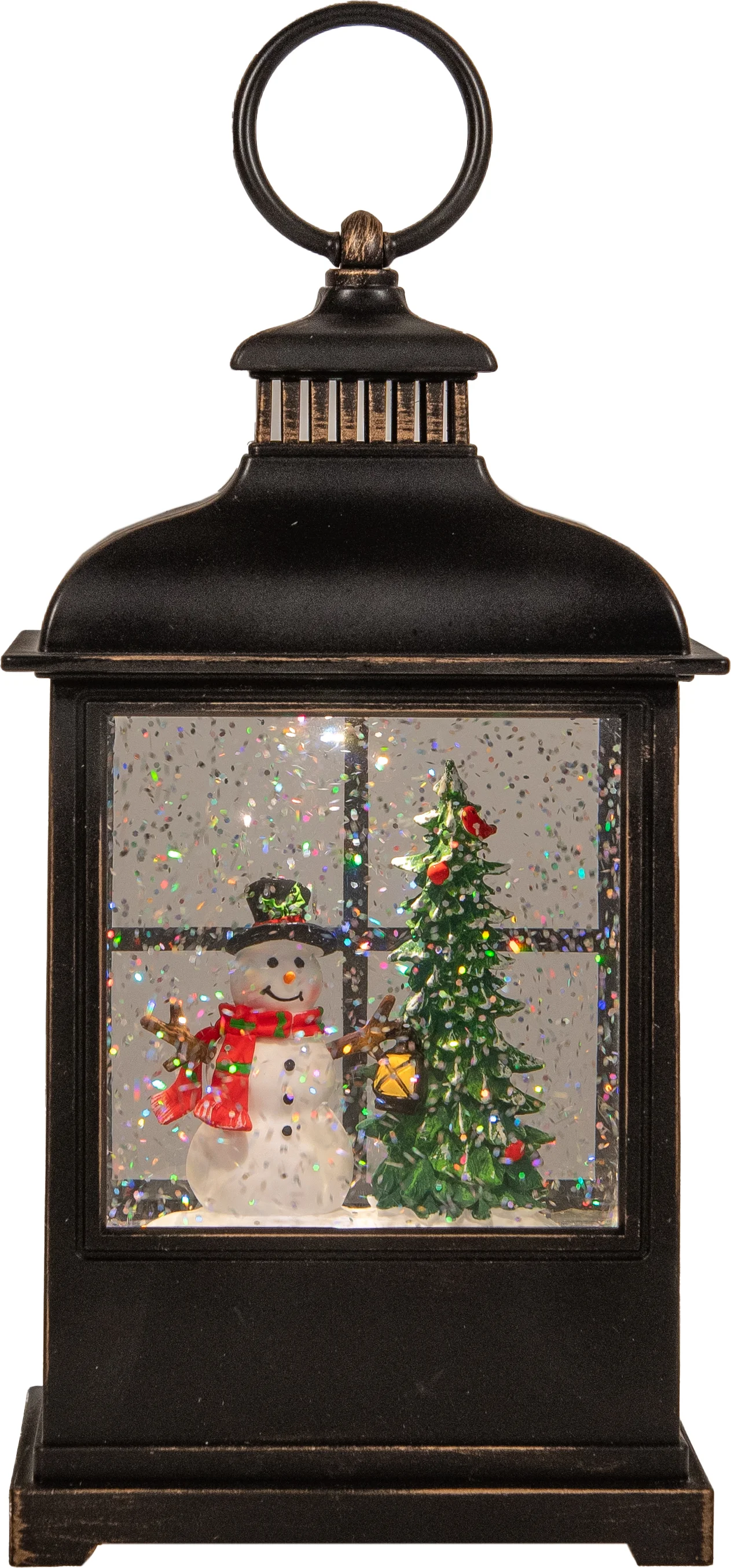 Anna's Collection sneeuwbol lantaarn sneeuwpop zwart met verlichting 11 x 15,5 x 27 cm