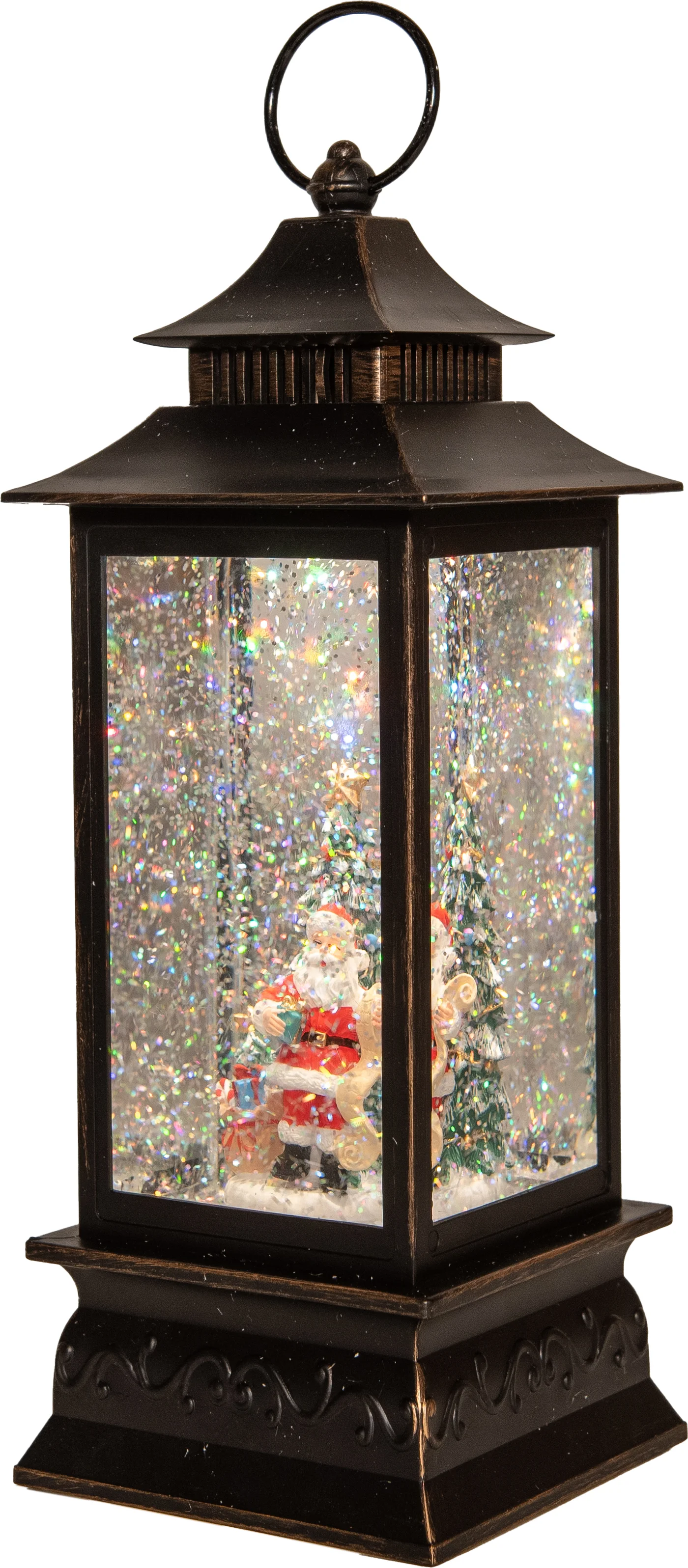 Anna's Collection sneeuwbol lantaarn kerstman zwart met verlichting 15 x 15 x 29 cm