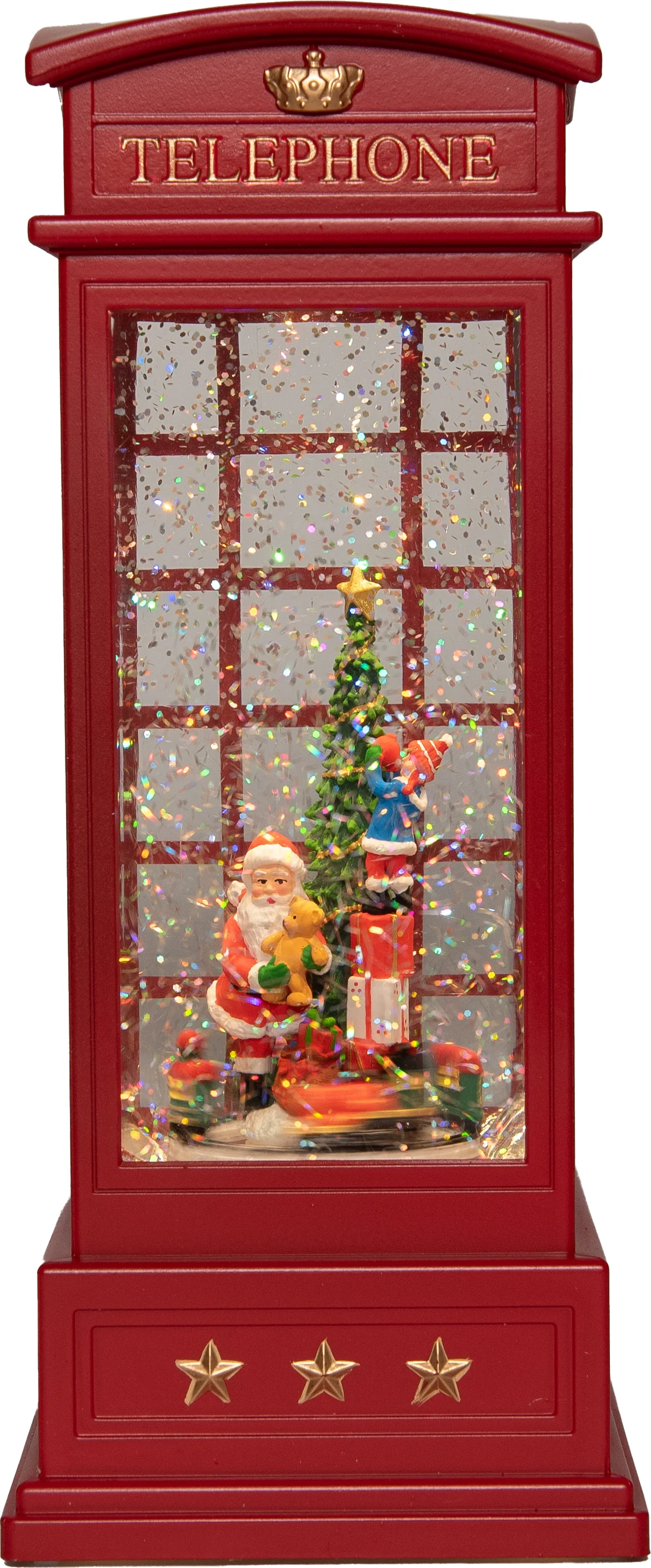Anna's Collection sneeuwbol telefooncel rood met verlichting 10 x 10 x 25 cm