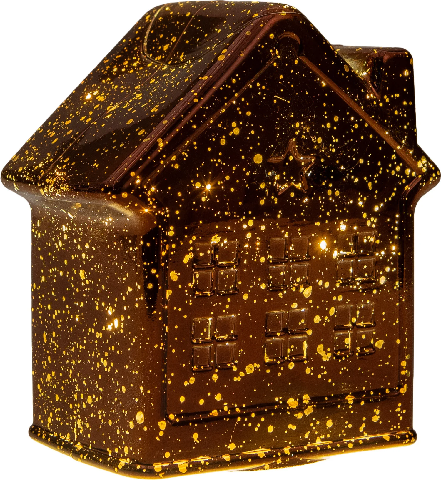 Anna's Collection kerstfiguur huisje brons met verlichting 12 x 12 x 14 cm