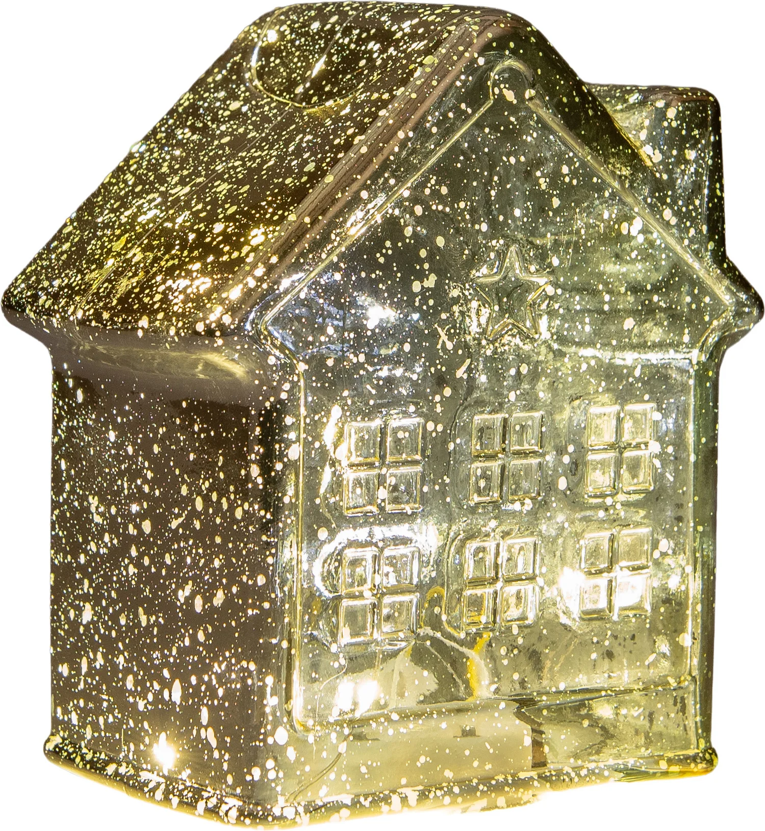 Anna's Collection kerstfiguur huisje goud met verlichting 12 x 12 x 14 cm