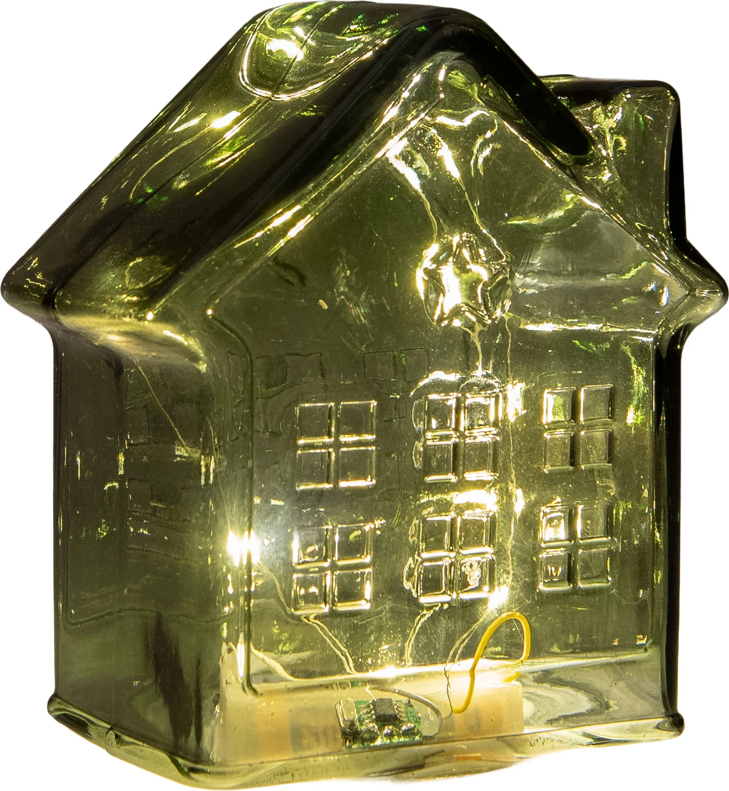Anna's Collection kerstfiguur huisje groen met verlichting 12 x 12 x 14 cm