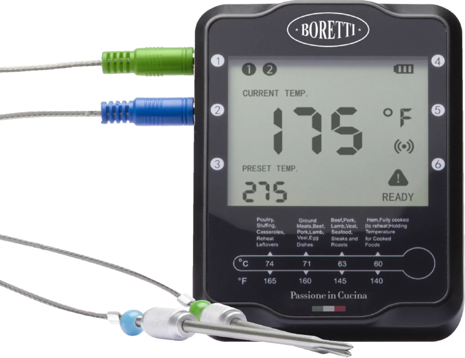 Boretti vleesthermometer met 2 sondes zwart
