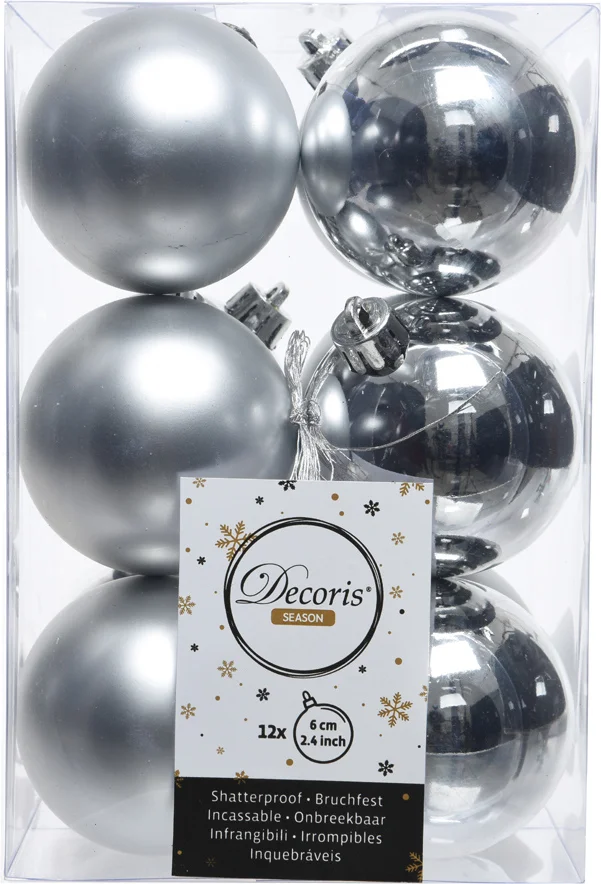 Decoris kerstbal zilver D 6 cm 12 stuks