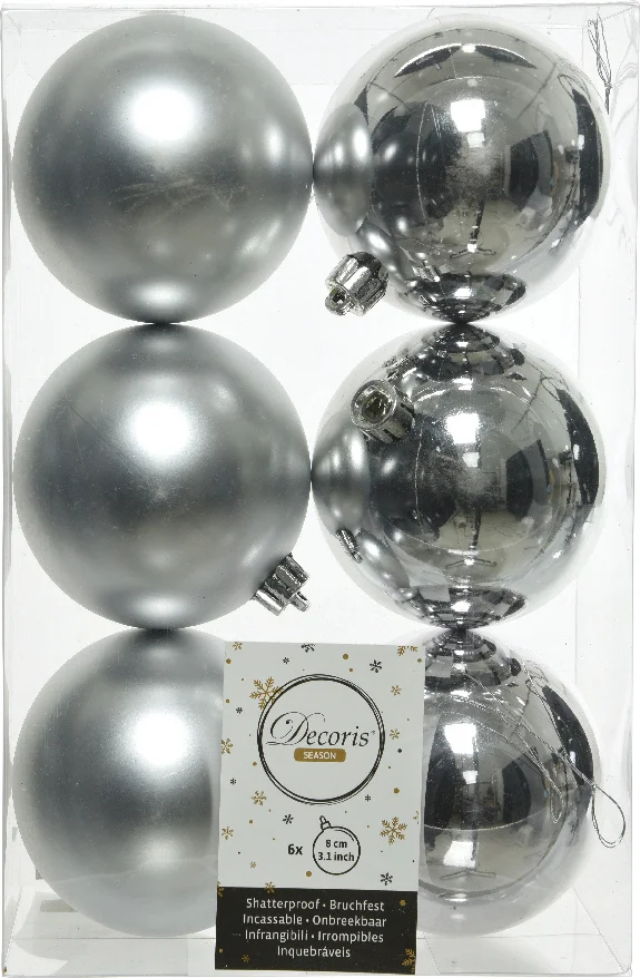 Decoris kerstbal zilver D 8 cm 6 stuks