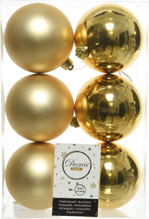 Decoris kerstbal goud D 8 cm 6 stuks