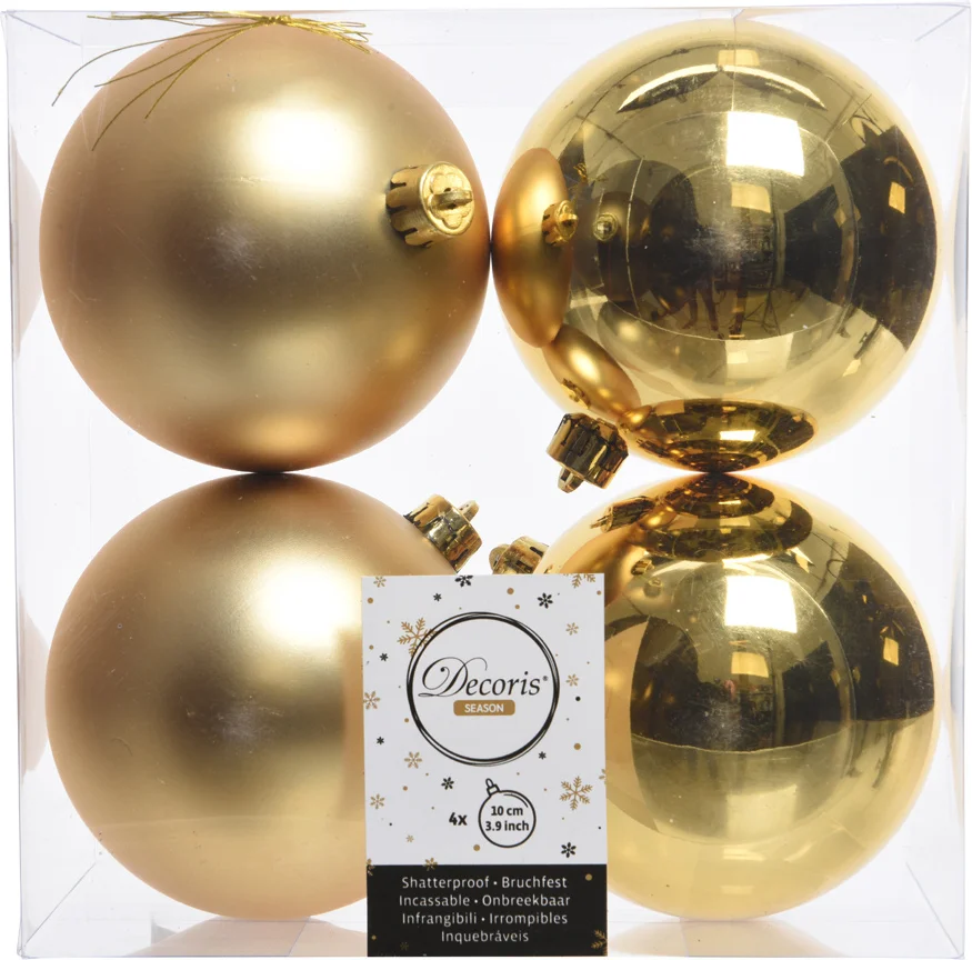Decoris kerstbal goud D 10 cm 4 stuks