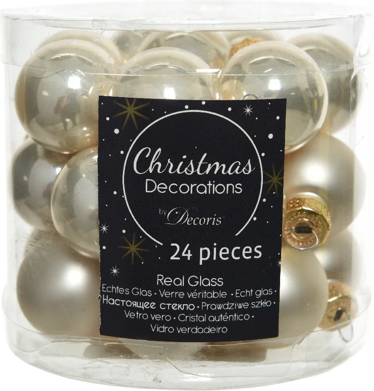 Decoris kerstbal crème D 2,5 cm 24 stuks