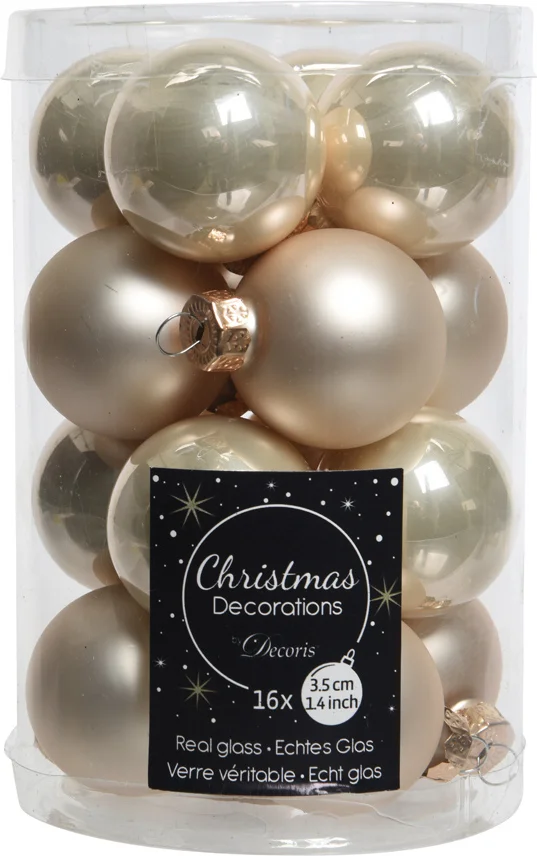 Decoris kerstbal crème D 3,5 cm 16 stuks
