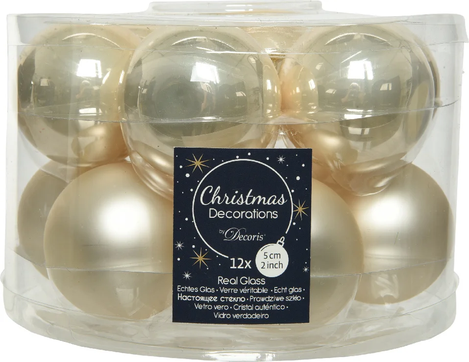 Decoris kerstbal crème D 5 cm 12 stuks