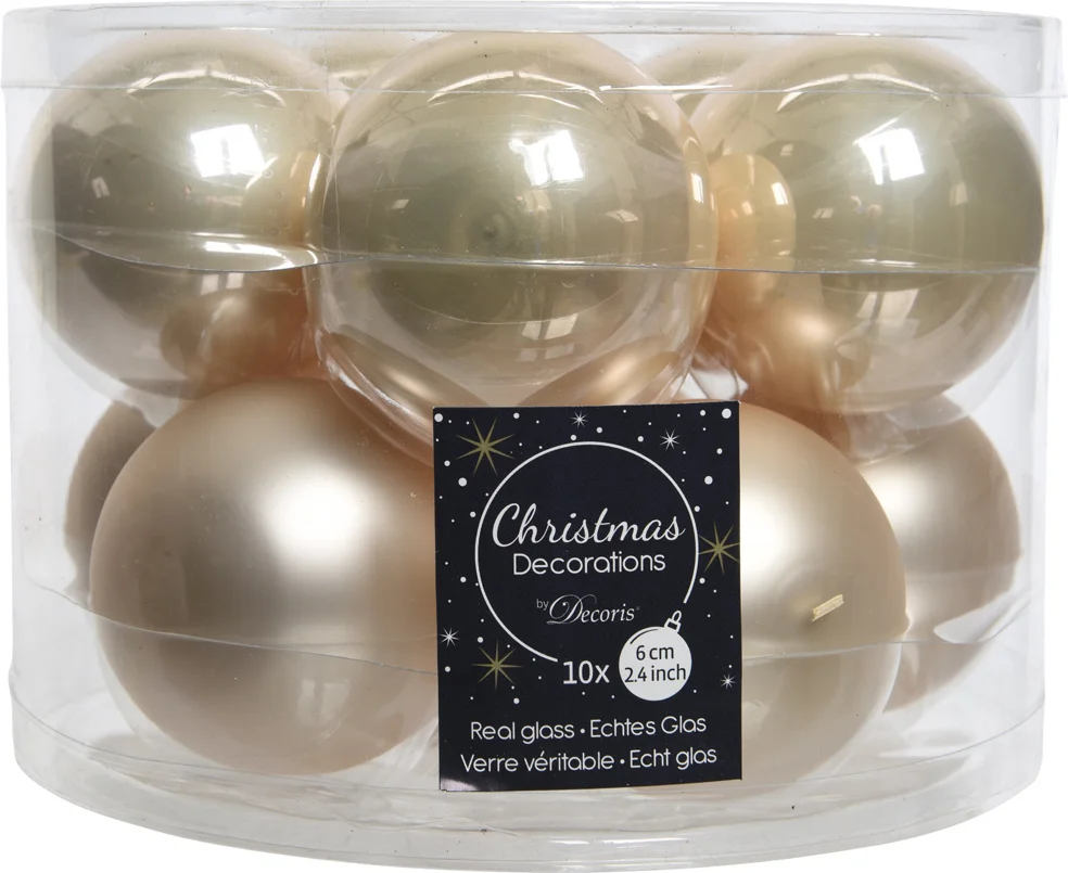 Decoris kerstbal crème D 6 cm 10 stuks