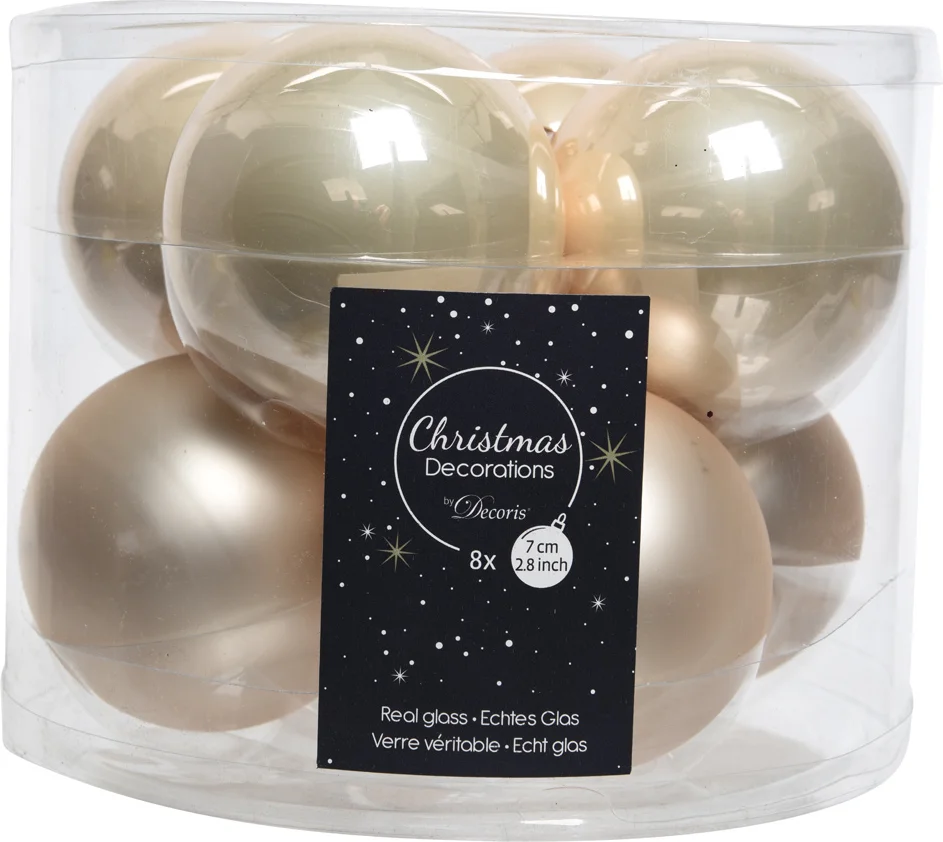 Decoris kerstbal crème D 7 cm 8 stuks