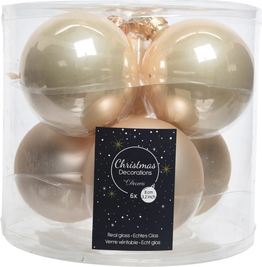 Decoris kerstbal crème D 8 cm 6 stuks