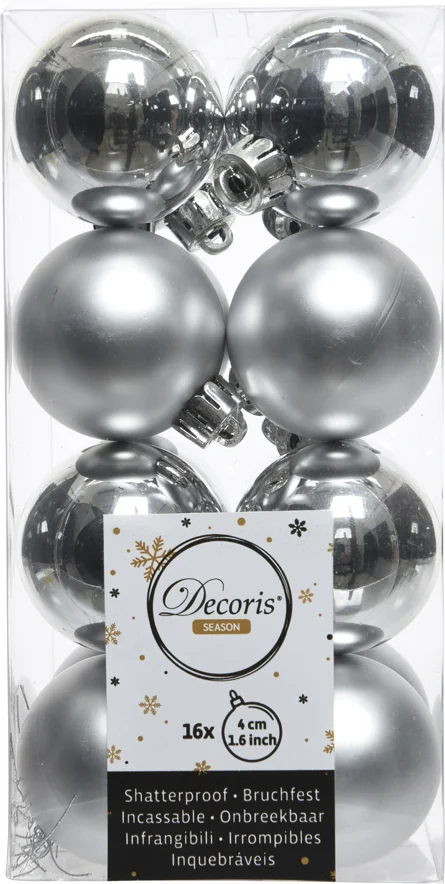 Decoris kerstbal zilver D 4 cm 16 stuks