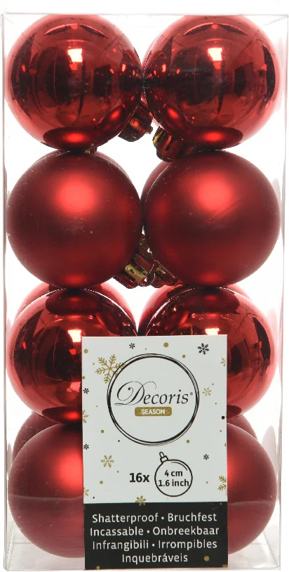 Decoris kerstbal rood D 4 cm 16 stuks