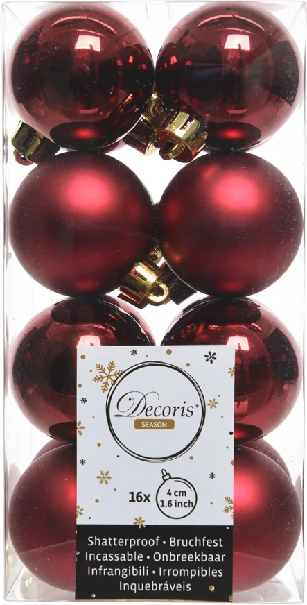Decoris kerstbal bordeaux D 4 cm 16 stuks