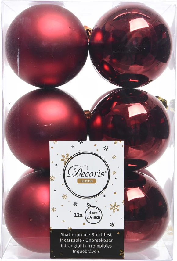 Decoris kerstbal bordeaux D 6 cm 12 stuks