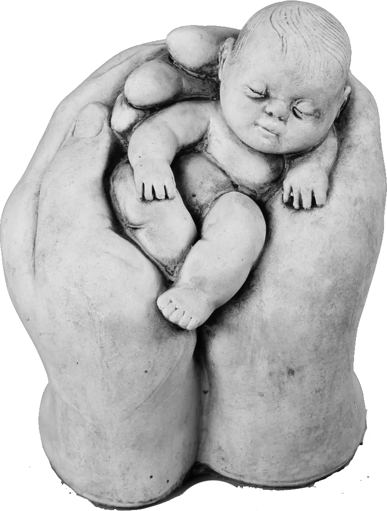 De Beeldengieterij tuinbeeld Angela baby in hand grijs 12 x 10 x 18 cm