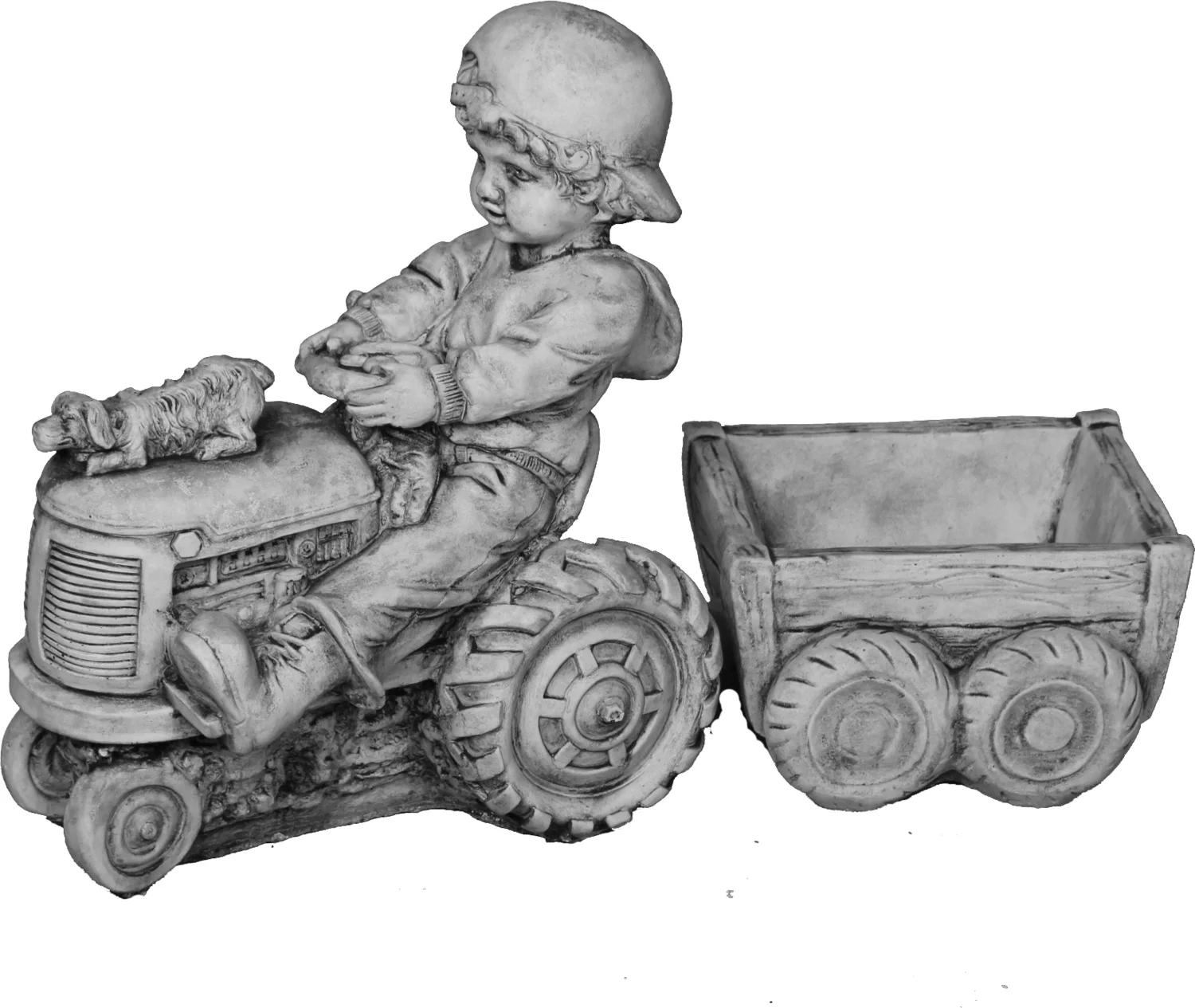 De Beeldengieterij tuinbeeld Angela jongen op tractor grijs 27 x 16 x 33 cm