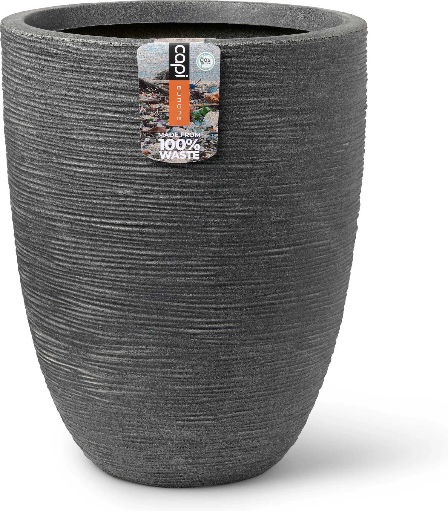 Capi Europe bloempot Waste Rib antraciet D 34 H 46 cm