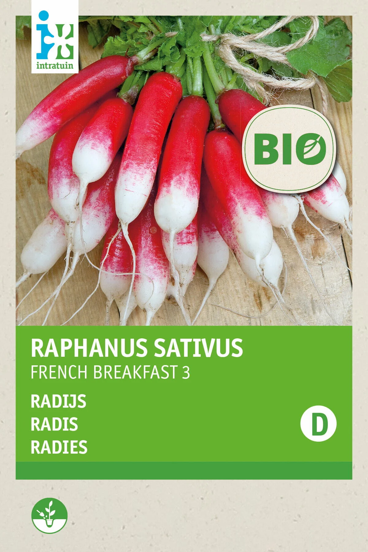 Biologische Intratuin groentezaad Radijs (Raphanus sativus 'French Breakfast')